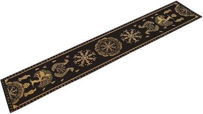 Viking Tree of Life Abstract Table Runner for Living Room Home Party Coffee Dining Party Wedding Golden Black Celtic Style Geometric Dragon Boat Rudder Ancient Script Table Runner 13x36 Inch