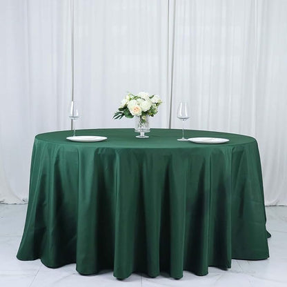 Efavormart Round Tablecloth, 132 Inch Stain & Wrinkle Resistant Washable Table Cloth, Decorative Polyester Fabric Table Cover for Banquet, Wedding, Dining- Hunter Green
