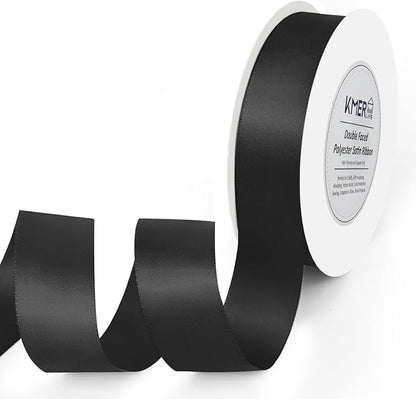 Solid Color Double Faced Black Satin Ribbon 1" x 25 Yards Ribbons Use for Bows Bouquet, Gift Wrapping, Floral Arrangement