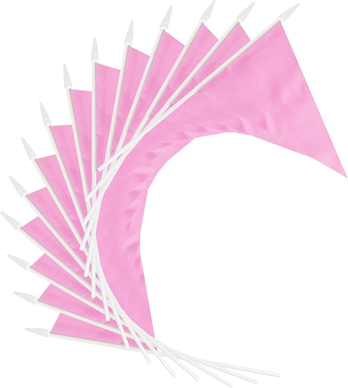 12 Pack Pink Pennant Flags Small Mini Hand Held Solid Color Pennant On Sticks Flags with 12.6"Solid Pole & Spear Top,Party Events Celebration,School,Grand Opening,Kids Birthday,Sports Clubs,Flower Pot