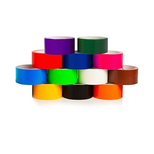 GiftExpress 12 Assorted Colored Duct Tapes 10 Yards x 2 Inch Rolls,12 Multi Purposes Bright Colors Tapes Great Do It Yourself Art Kit Home School