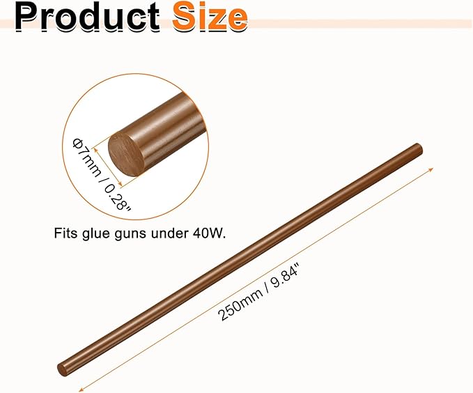 HARFINGTON 10pcs Hot Glue Sticks 0.28" Dia x 9.84" Long EVA Mini Hot Melt Adhesive Glue Stick for Hot Melt Gun Wood Plastic Glass Flowers Fabrics Foam, Brown