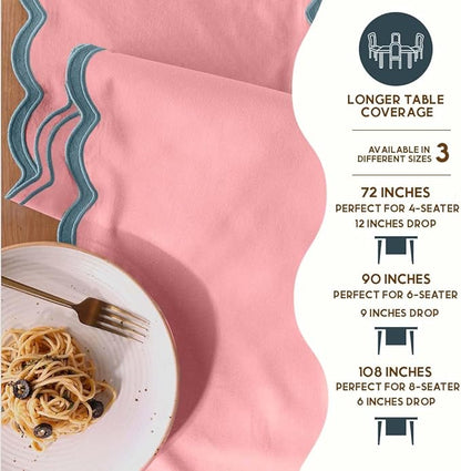 Folkulture Table Runner | Table Runners 108 inches Long | Scallop Table Runner for Farmhouse Decor or Boho Decor | Boho Pink Table Runners for Dining Room Table Decor | Pastel Party Decorations