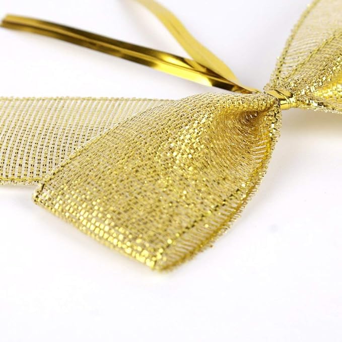 50pcs 3-1/2" Metallic Gold Bows Twist Tie Bows for Gift Wrapping with Fish Tails (Gold)