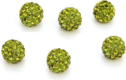 50pcs Adabele Grade A Suncatcher Crystal Rhinestone Pave Loose Beads 10mm Olivine Green Polymer Clay Disco Ball Spacers Compatible with Shamballa All Craft Jewelry Making DB10-17