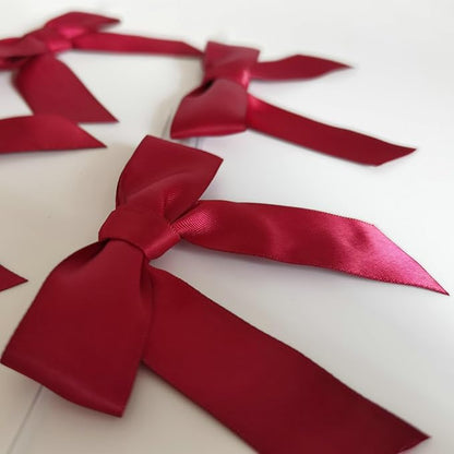 3-1/2" Burgundy Satin Ribbon Bows with Twist Ties Giant Bows for Christmas Holiday Gift Packing&Wrapping (50pcs,Burgundy)
