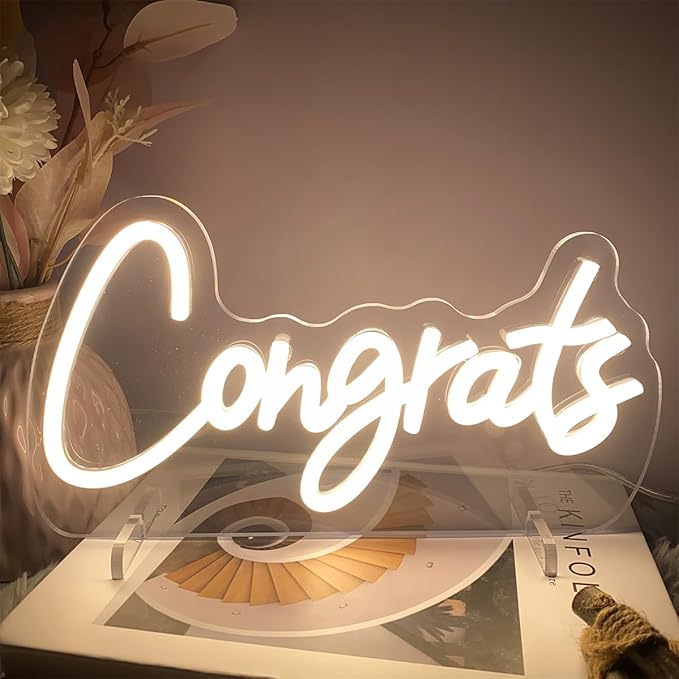 Congrats Table Number Neon Sign Desk Lamp Night Light Wedding Letter LED Neon Sign Wedding Table Decorations Neon Light Shop Bedroom Home Room Decor Christmas Party Warm White USB 30×16.5 CM