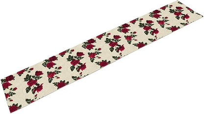Vintage Rose Table Runner, Red Flowers Green Leaves Valentine's Day Table Runner for Kitchen Dinning Table Runner Decor Home Wedding Party Holiday, 13x90 Inch