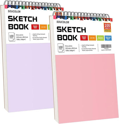 Soucolor 9"x12" Sketch Book 2-Pack: Halloween & Christmas Art Supplies for Kids Ages 5-15, Teens & Adults, Creative Gift Set for Birthdays, School Projects, and All-Season Crafting