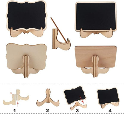 ONUPGO Mini Chalkboard Signs, 20 Pack Small Wooden Chalkboard Labels with Easels Stand, Place Cards, Food Signs, Blackboards for Table Numbers, Weddings Signs, Party Decoration