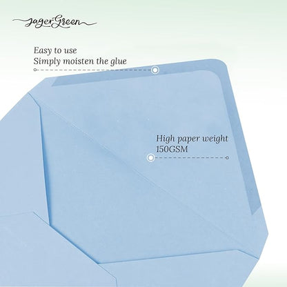 50 Pack 4x6 Envelopes Letter Size, Blue A4 Envelopes Self Seal for Wedding Invitation, Envelope 4.3x6.3 for Greeting Cards, Photos, Baby Shower, Graduation, Thank You Cards, Announcements