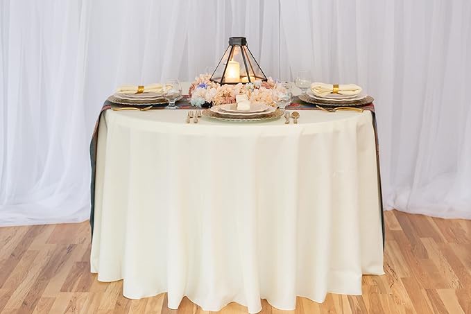 LTC LINENS 10 Pack 108 Inch Round Tablecloths Ivory - Bulk for 48 Inch Round Table Floor Length - Wrinkle Resistant Polyester Fabric Cloth for Wedding