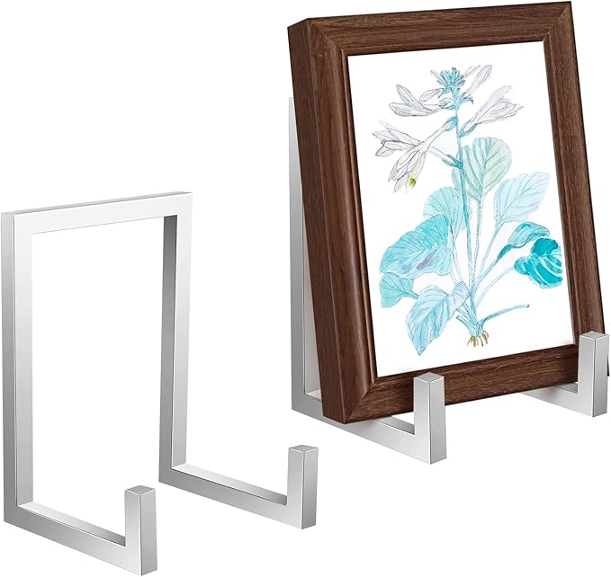 Sweetude 2 Pcs Large Plate Stands for Display Metal Frame Plate Holder Display Stand Decorative Table Top Easels for Picture, Book, Platter, Photo Easel (Silver,6 Inch)