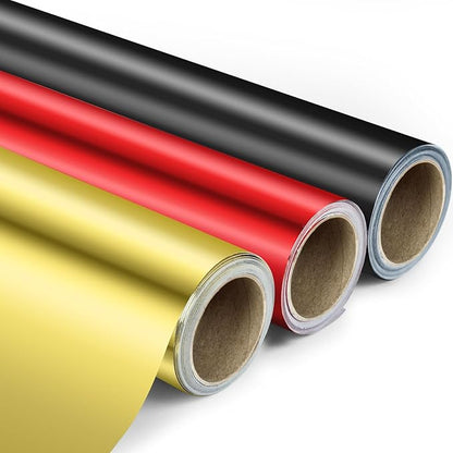 KMER LIFE Metallic Wrapping Paper Rolls - 3 Rolls Premium Gift Wrapping Paper, 17 x 120 Inch Each, Birthday & Christmas Wrapping Paper, Baby Shower & Party (Red, Black, Gold)
