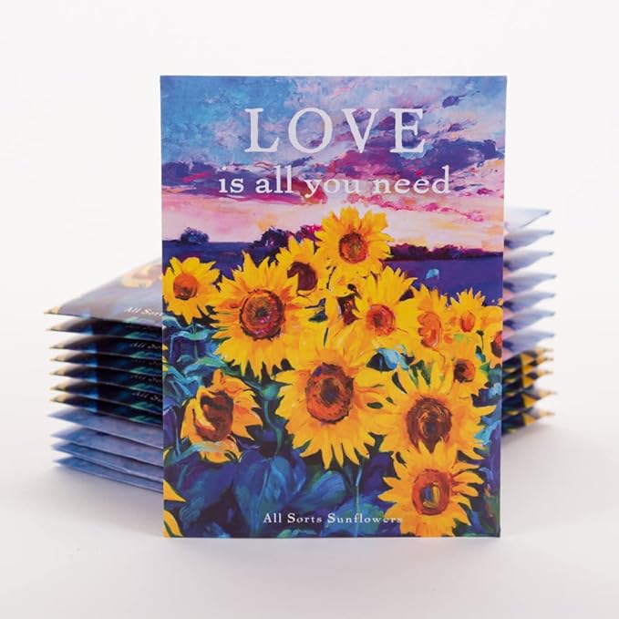 Love is All You Need - 25 Assorted Sunflower Packets for Planting, Helianthus Flower Seeds, Beautiful Valentine's Day Gift, Bentley Seed Co.
