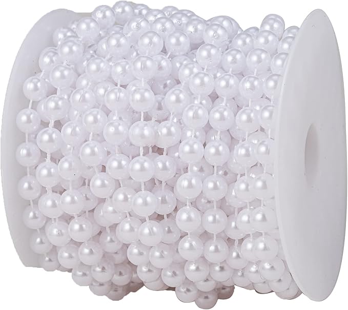 8mm Crafts Faux Pearl Beads Garland Pearl Bead Roll Strand of Pearls to Decorate Floral Centerpieces Wedding Party Favor Christmas Tree(33 Feet White)