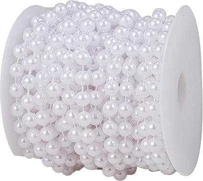 8mm Crafts Faux Pearl Beads Garland Pearl Bead Roll Strand of Pearls to Decorate Floral Centerpieces Wedding Party Favor Christmas Tree(33 Feet White)