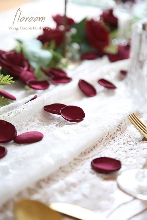 Floroom 500pcs Rose Petals Burgundy Faux Silk Flower Petals for Wedding Flower Girl Basket Aisle Scatter Dinner Table Centerpieces Party Confetti Bridal Shower Romantic Night Decoration