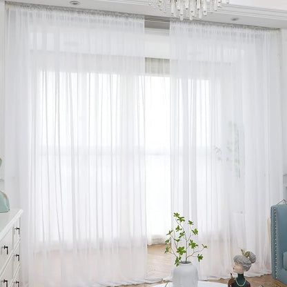 Window White Sheer Curtains 130 Inches Long 2 Panels Sheer Curtain Basic Rod Pocket Panel for Bedroom Children Living Room Yard Kitchen (White, 52" W x 130" L | 2 pcs)