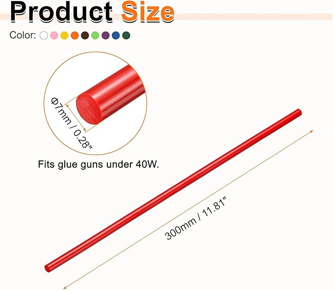 HARFINGTON 10pcs Hot Glue Sticks 0.28" Dia x 11.81" Long EVA Mini Hot Melt Adhesive Glue Stick for Hot Melt Gun Wood Plastic Glass Flowers Fabrics Foam, Multicolor