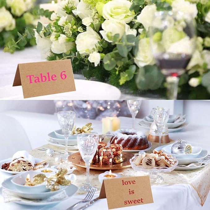10Pcs Wood Place Card Holder Rustic Wood Table Numbers Holder with 20Pcs Kraft Table Place Cards Party Wedding Table Name Card Holder Memo Note Card