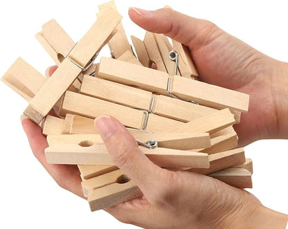 Wood Clothes Pin,Natural Birchwood Clothespins,Strong Grip,Heavy Duty Outdoor Clothes Clips for Hanging Clothes, Art, Crafts, Photo Displays,3.55 Inch,Pack of 24