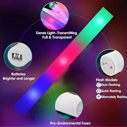 105 PCS LED Foam Glow Sticks, Glow Sticks Bulk Party Pack with 3 Modes Colorful Flashing, Glow in The Dark Party Supplies, Light Up Foam Sticks for Wedding, July 4th, Birthday, Raves, Concert