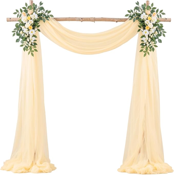 Champagne Arch Draping Fabric for Wedding, 60" x 26Ft Chiffon Drapery Fabric Drapes Backdrop for Wedding Ceremony Baby Shower Bridal Shower Decoration(1 Panel)