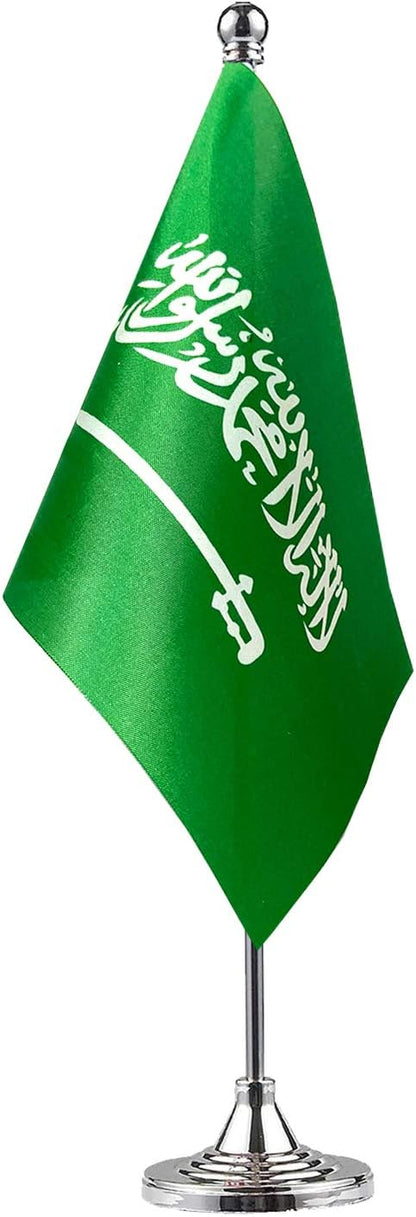GentleGirl.USA Saudi Arabia Table Flags,Stick Small Mini Saudi Arabian Flag Office Desk Flag on Stand with Stand Base, International Festival Saudi Arabia Theme Party Decoration,Home Desk Decoration