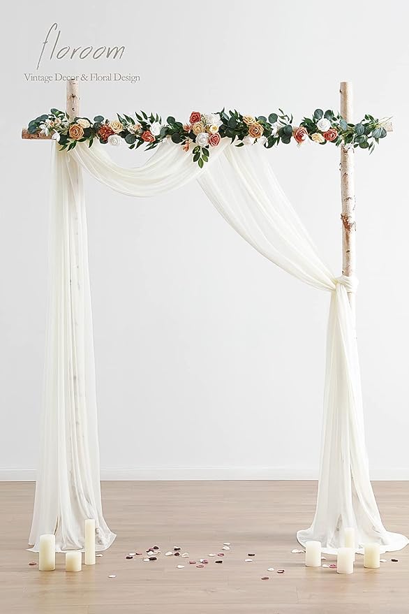 Floroom Wedding Arch Draping Fabric 2 Panels 20Ft Ivory Chiffon Fabric Drapes Arbor Drapery Wedding Ceremony Reception Swag Decorations