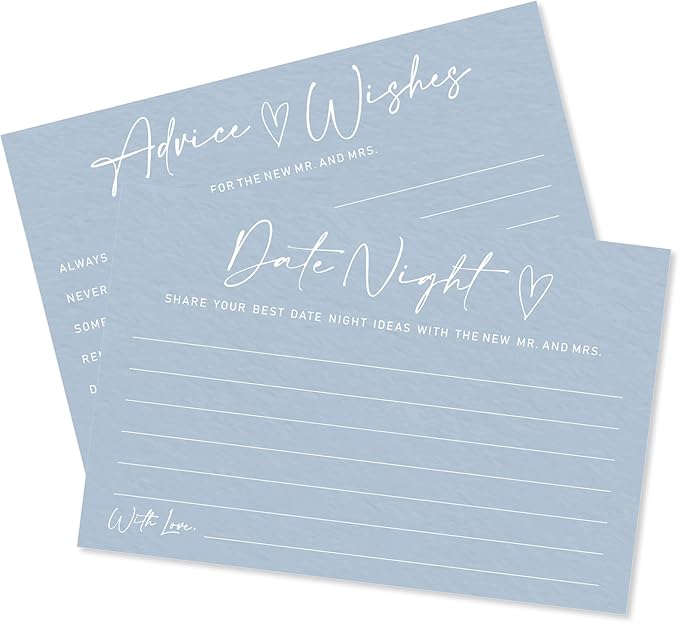 Advice & Wishes Card Set - Minimalism Blue - 15 Advice & Wishes Cards & 15 Date Night Cards Cards For New Couple, Newlyweds, Engagement, Wedding Party Favor & Supplies - B02