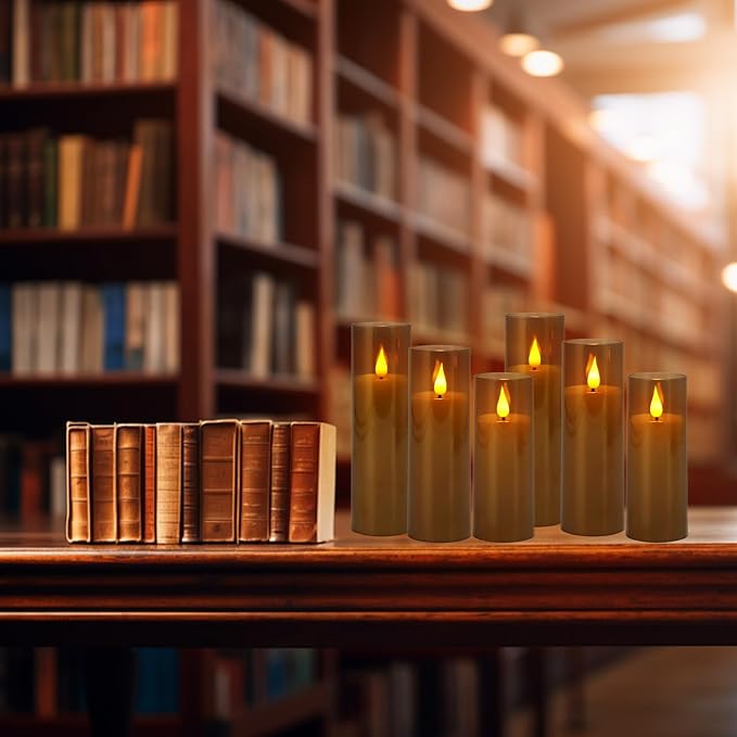 Halloween Decoration Flickering Flameless Candles Battery Operated Timer Led Pillar Candles with Realistic Moving Wick Candles for Home Decor 24 Pack (D2.2 xH 5" 6" 7")(Grey)