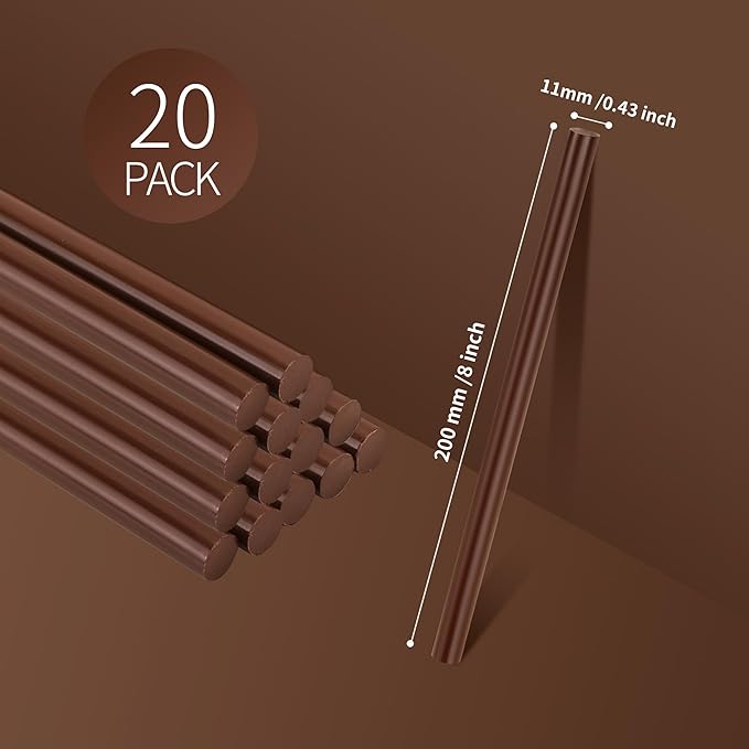 MATUFF Brown hot Glue Sticks Full Size 0.43” Dia x 8” Long, 20 pcs Hot melt Adhesive Glue Sticks, All-Purpose Colored Glue Gun Sticks for DIY Brown Crafting Arts and Home Decoration Repair Bonding