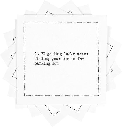 Five Star Napkins 70th Birthday Quotes White Cotton Cocktail Napkins, Beverage Napkins, Bar Napkins, Cloth Napkins, Party Napkins, Events, Holidays, Weddings, Birthdays, Disposable, 4.5" x 4.5"- (50x)