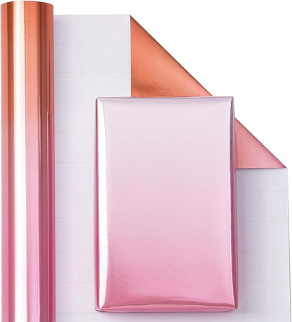 WRAPAHOLIC Ombre Foil Wrapping Paper - Mini Roll - 17 Inch X 33 Feet - Metallic Pink Gradient Color for Wedding, Birthday, Shower, Congrats, and Holiday