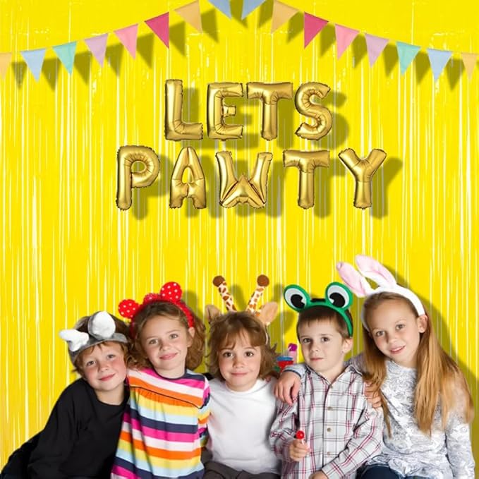 BRAVESHINE Foil Fringe Curtain Backdrop - 2 Pack Yellow Tinsel Photo Booth Backdrop Party Streamers for Easter, Birthdays, Christmas, Lemon, Pineapples, Kids' Party Decorations