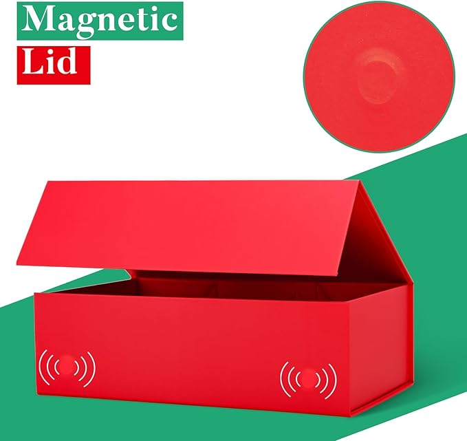 LIFELUM Red Gift Box 13.85 x 8.35 x 4.45 inch Large Gift Boxes with Magnetic Closure Luxury for Gifts Box Contains Card, Ribbon, Shredded Paper Filler Wedding, Christmas, Halloween, Birthday
