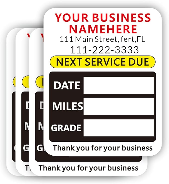 Custom Oil Change Stickers with Your Business Name - Auto Maintenance Service Reminder for Cars Vehicles Trucks Personalized Oil Change Stickers for Windshield 2 Inches（10-10000 pcs）