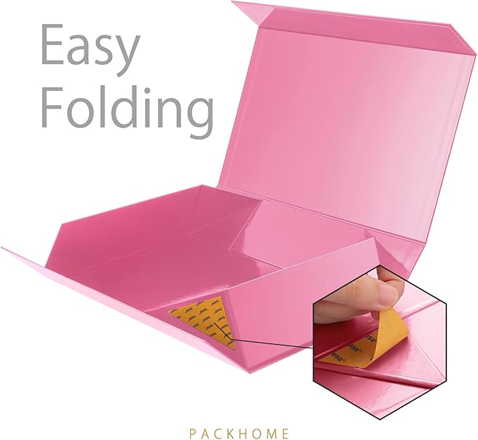 PACKHOME Extra Large Gift Box 17.5x11.3x4.3 Inches, Sturdy Shirt Box with Magnetic Lid for Clothes and Large Gifts (Glossy Pink)