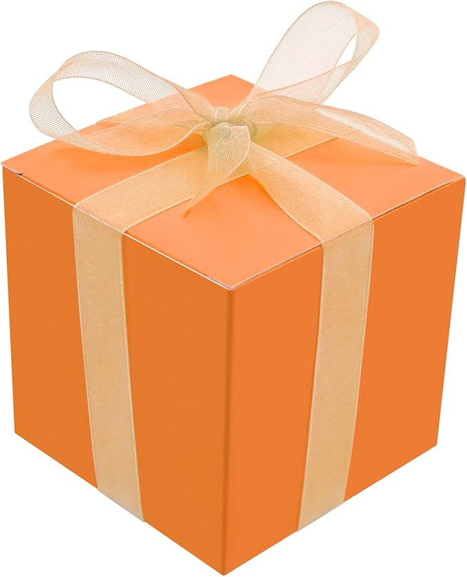 Oletx 25 Pcs Orange Paper Gift Boxes, Halloween treat boxes, Small Candy Boxes Bulk, 3x3x3 inch Gift Box with Lids, Goodie Treat Boxes for Party Favors, Birthday Gifts, Wedding Gifts