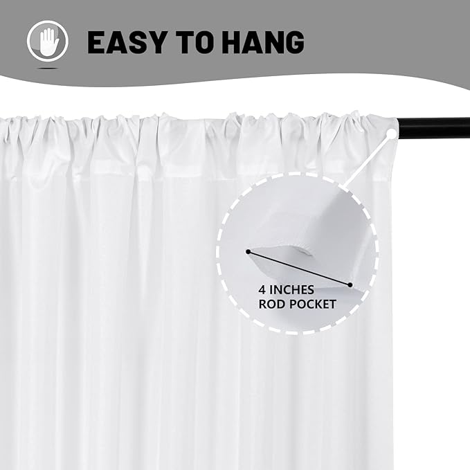 10 ft × 10 ft White Backdrop Curtain for Wedding Decor Holiday Party - White Wedding Backdrop Polyester Photography Backdrop Drapes Baby Shower Birthday Privacy Sliding Curtains Home Decor, 2 Panels