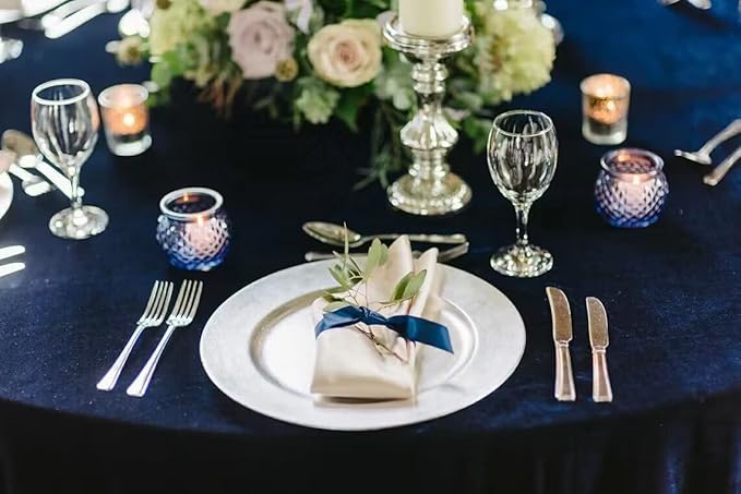 Velvet Table Runner, 10ft Luxurious Wedding Reception Decorations Soft Velvet Fabric Table Linen Overlay for Party (20 x 120 inch, Navy)