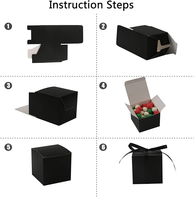 COTOPHER 100pcs Small Gift Boxes, Favor Boxes 2x2x2 inches Paper Gift Boxes with Ribbons Candy Box for Wedding Favors Baby Shower Bridal Shower Birthday Party (Black)