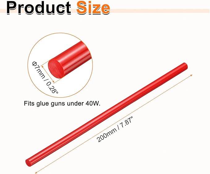 HARFINGTON 10pcs Hot Glue Sticks 0.28" Dia x 7.87" Long EVA Mini Hot Melt Adhesive Glue Stick for Hot Melt Gun Wood Plastic Glass Flowers Fabrics Foam, Red