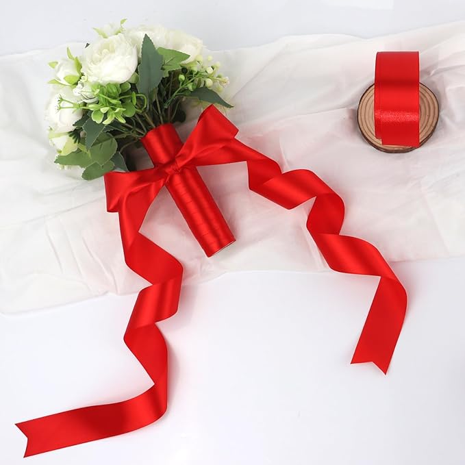 Red Solid Satin Ribbon 1-1/2 Inch 50 Yards Solid Polyester Fabric Ribbon for Gift Wrapping Wedding Christmas Baby Shower Birthday Party Decoration Handmade Immortal Flower Craft