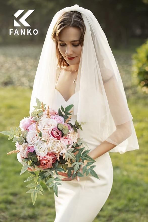 FANKO Rose Artificial Flowers Combo for DIY, Fake Pink Rose Artificial Silk Flowers with Greenery, Real Looking Artificial Faux Flowers for Wedding, Table Decoration, Centerpieces, Party, Home Décor