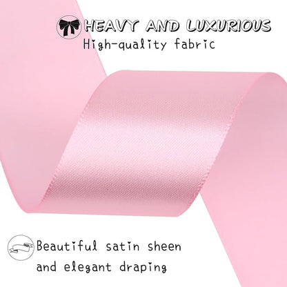 Pink Solid Satin Ribbon 1-1/2 Inch 25 Yards Solid Polyester Fabric Ribbon for Gift Wrapping Wedding Christmas Baby Shower Birthday Party Decoration Handmade Immortal Flower Craft