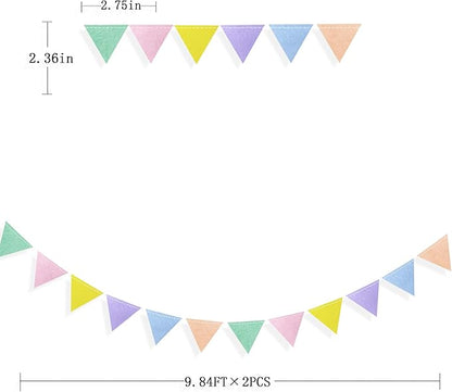pinkblume Pastel Party Decoration Macaron Felt Hanging Triangle Mini Bunting Pennant Banner Flag for Pastel Colorful Birthday Wedding Baby Shower Engagement Spring Easter Party Classroom Nursery Decor