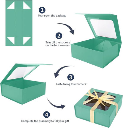 Light Green Gift Boxes with Window,7.5"x7.5"x3.1" Bridesmaid Boxe for Gift Giving,Birthday Gift Box with Magnetic,Closure Lid Gift Boxes for Presents,Cute Boxe,Luxury for Gift Packaging,Gift Box for Wrapping Gifts