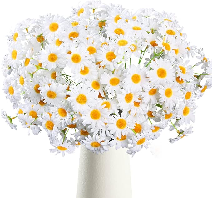 AmyHomie Artificial Flowers, Silk Daisy, Artificial Gerber Daisy for Home Decoration, Artificial Daisy for Wedding Decoration (White)